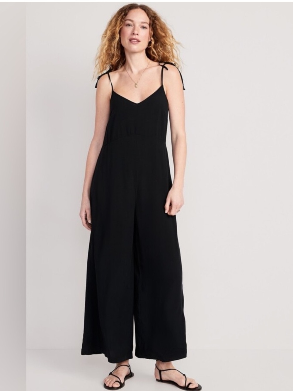 Old Navy sleeveless Black Tie-Shoulder Wide-Leg Jumpsuit size L